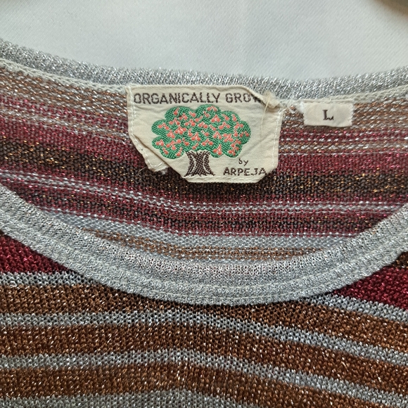 VTG Organically Grown By Arpeja Women's Striped Metallic Dolman Sleeve Top Sz L - Picture 3 of 15